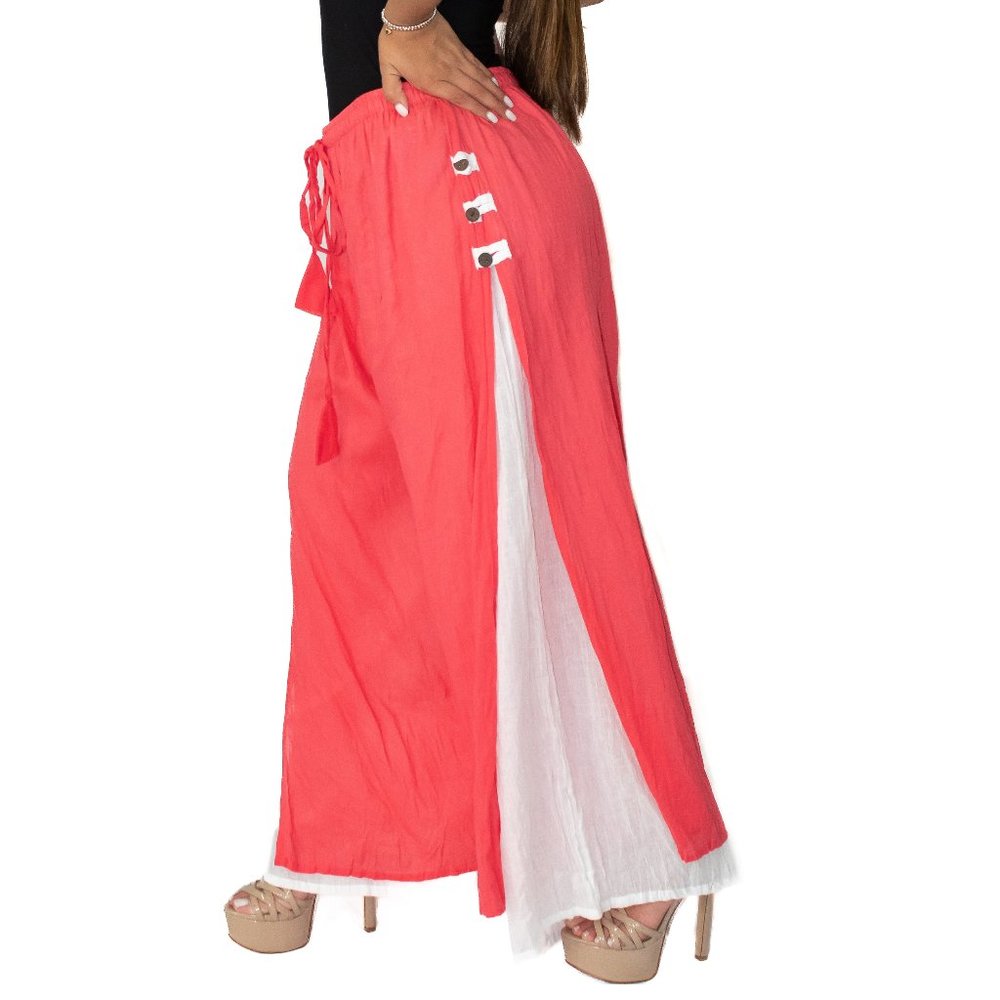 Coral Side Split Relaxed Fit Palazzo Pant